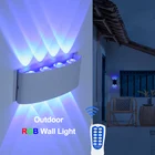 Настенный RGB-светильник, светодиодное комнатное и уличное освещение, декоративное бра для дома, сада, настенная Подвесная лампа с дистанционным управлением и затемнением, черные осветительные приборы