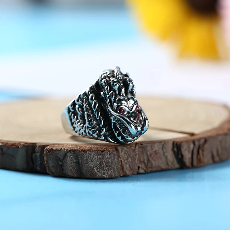 Готическое мужское кольцо в стиле панк античное с драконом хип хоп красные