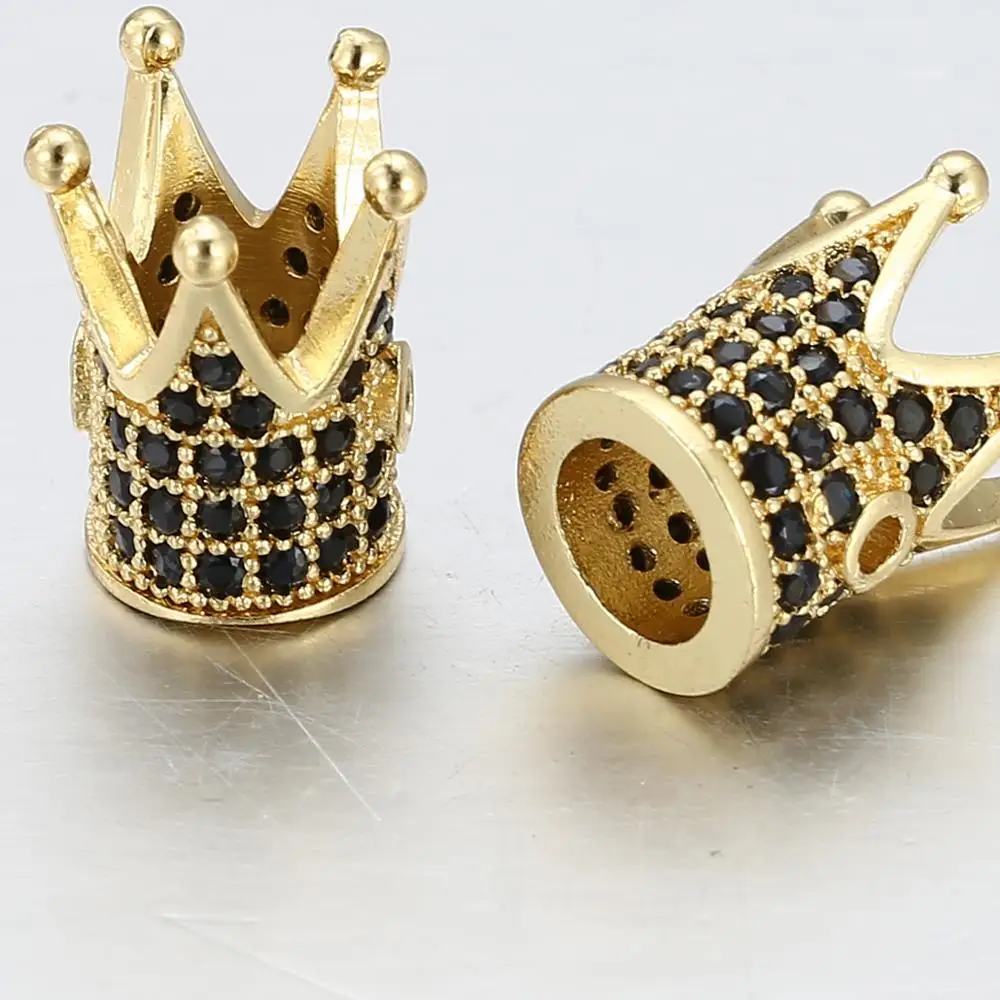 

5pcs/lot Luxury Micro Pave Cubic Zirconia Crown Beads For Men Bracelet Making Jewelry Charm Rose Gold Color Brass Spacer Bead