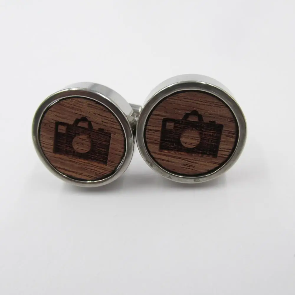 camera cufflink Камера древесины фотограф запонки и зажим для галстука деревянные Запонки Свадебные подарки для мужчин Муж папа - Окраска металла: camera cufflink
