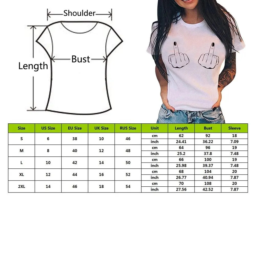 

2021 Ladies Graphic Summer White Print T-shirt Middle Finger Print T Shirt Women Harajuku Vogue Tshirt Short Sleeve Streetwear