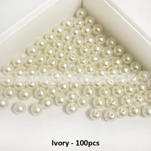Ivory 100pcs 100 шт, круглые 8 мм жемчужины цвета слоновой кости с отверстием, акриловые кабошон, пластиковые бусины для рукоделия - Цвет: Ivory 100pcs