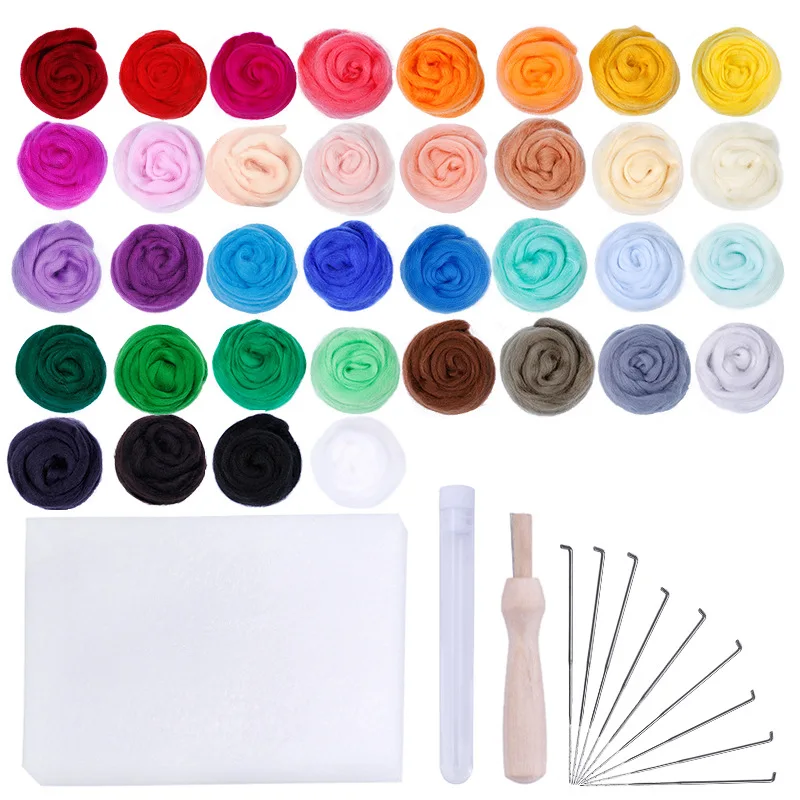 

36 Color DIY Wool Felt Kit Handle Wool Felting Tools Handmade Felt Needle Set 12pcs Pack Felting Fabric Materials Handcraft