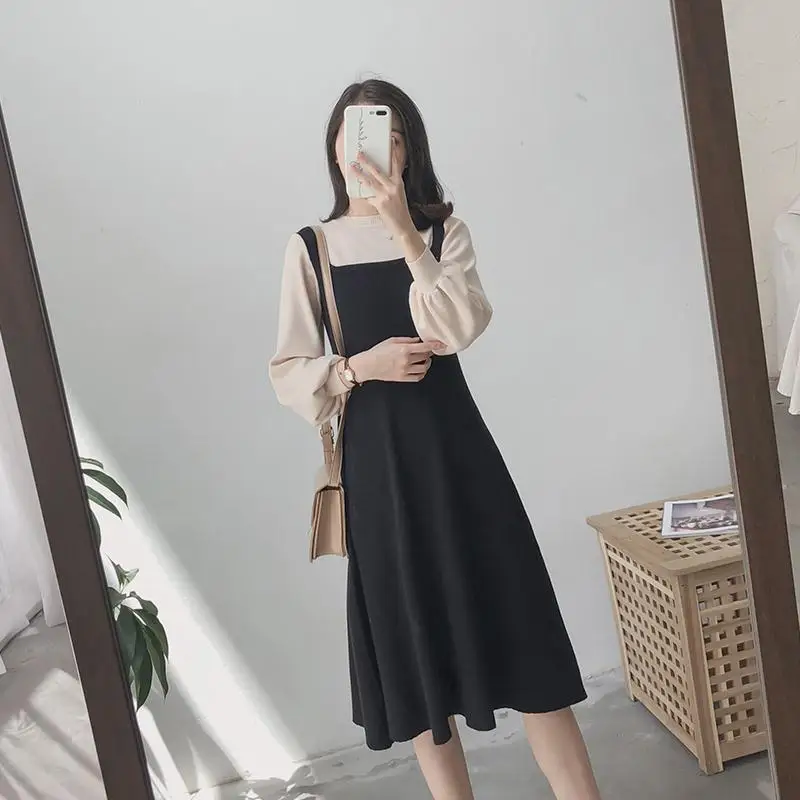 

Elegant knitted Patchwork Sweater Dress Women Half Turtleneck Spring Autumn 2022Vintage FashionA-line Mid-length waist Dresses