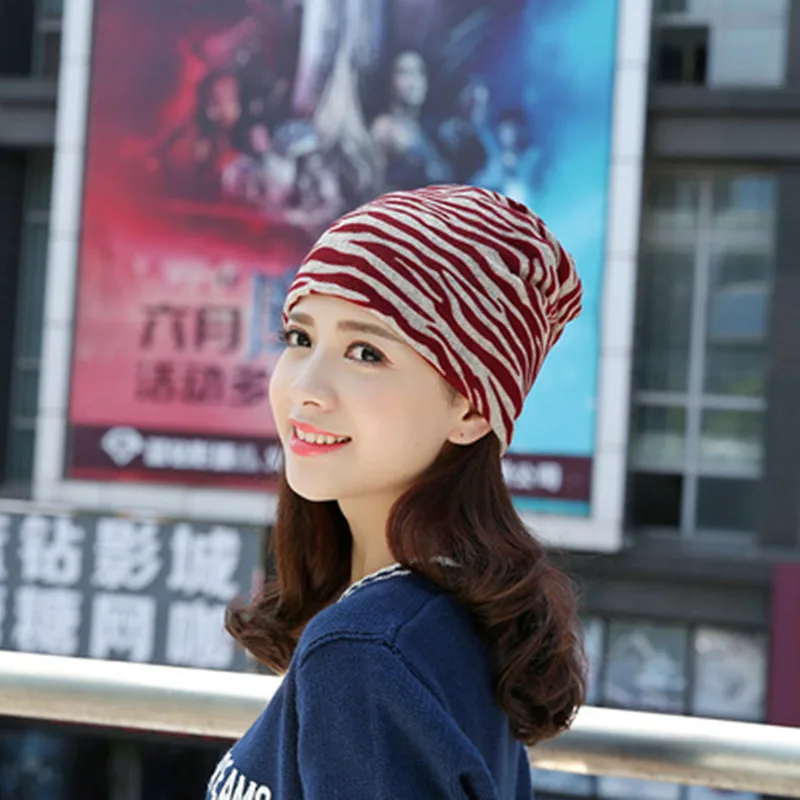 

Women's headscarf creative outdoor striped hat fashion pile caps