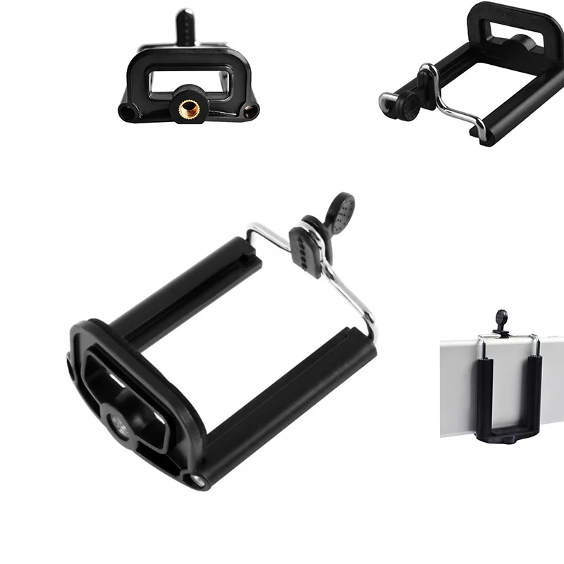 

1pcs Universal Bracket Phone Clip Black ABS Shell Universal Double Spring Phone Bracket Tripod Connector Anti-Skid Phone Clip