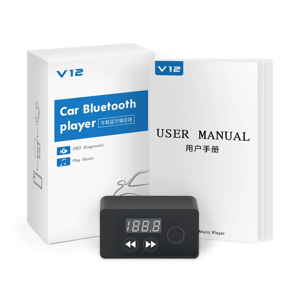 elm327 V1.5 Bluetooth 4,0 OBDII считыватель кода+ музыкальный плеер V12 2в1 диагностический инструмент для iOS/Android OBD2 сканер