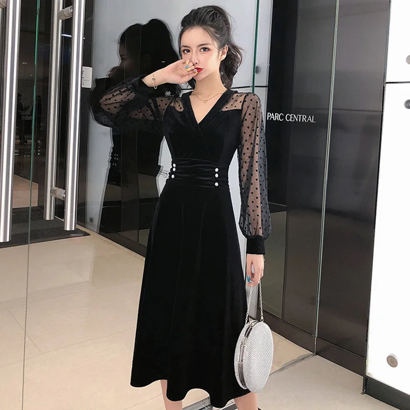 Женское черное длинное платье трапециевидной формы Новое поступление 2020