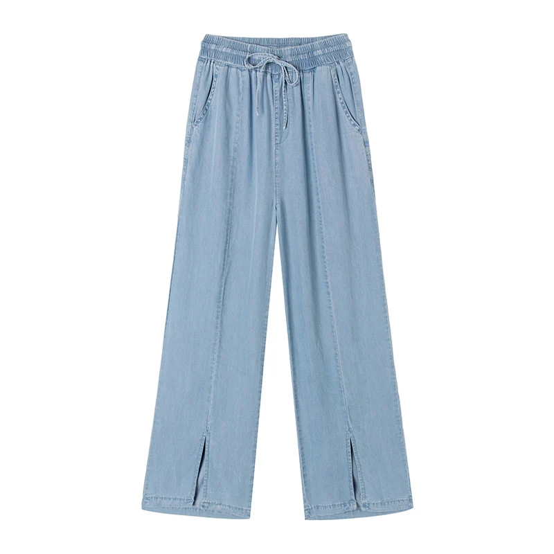 

Split Tencel Denim Wide Leg Pants Women's High Waist Drape Summer 2021 Thin Pants Loose Straight Pants women bottoms pants