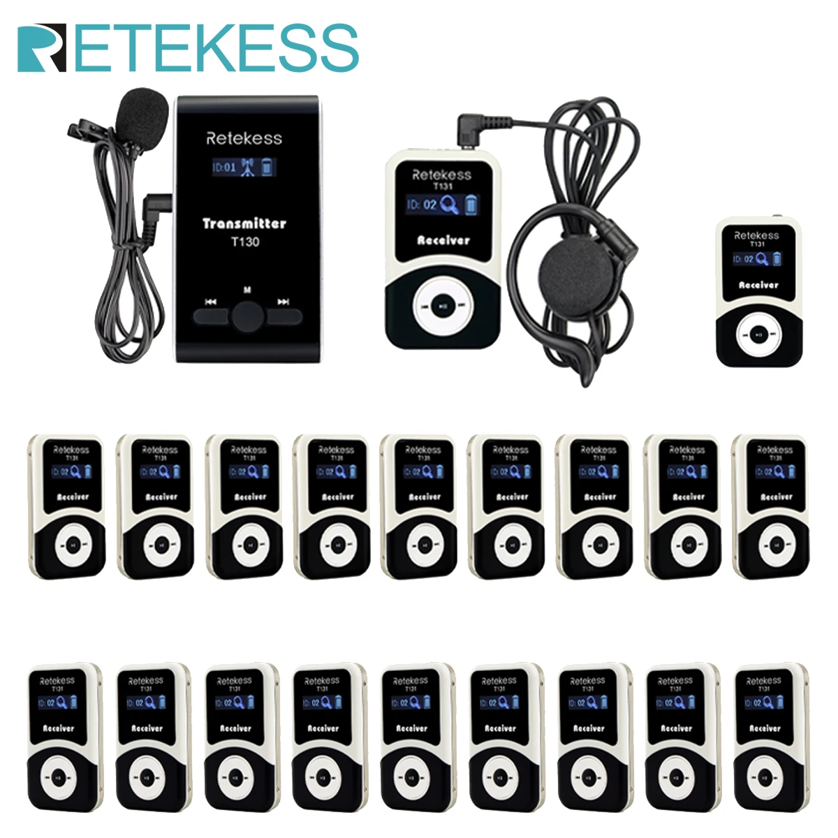 

RETEKESS T130 Wireless Voice audio Tour Guide System Transmitter+20 Receiver For Church Factory Training Museum Business Meeting