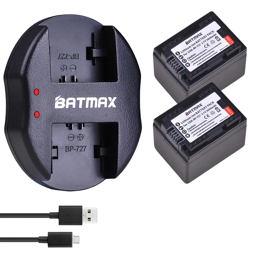 2 шт. аккумулятор BP 727 BP727 + USB двойное зарядное устройство для Canon фотокамера VIXIA HF R30