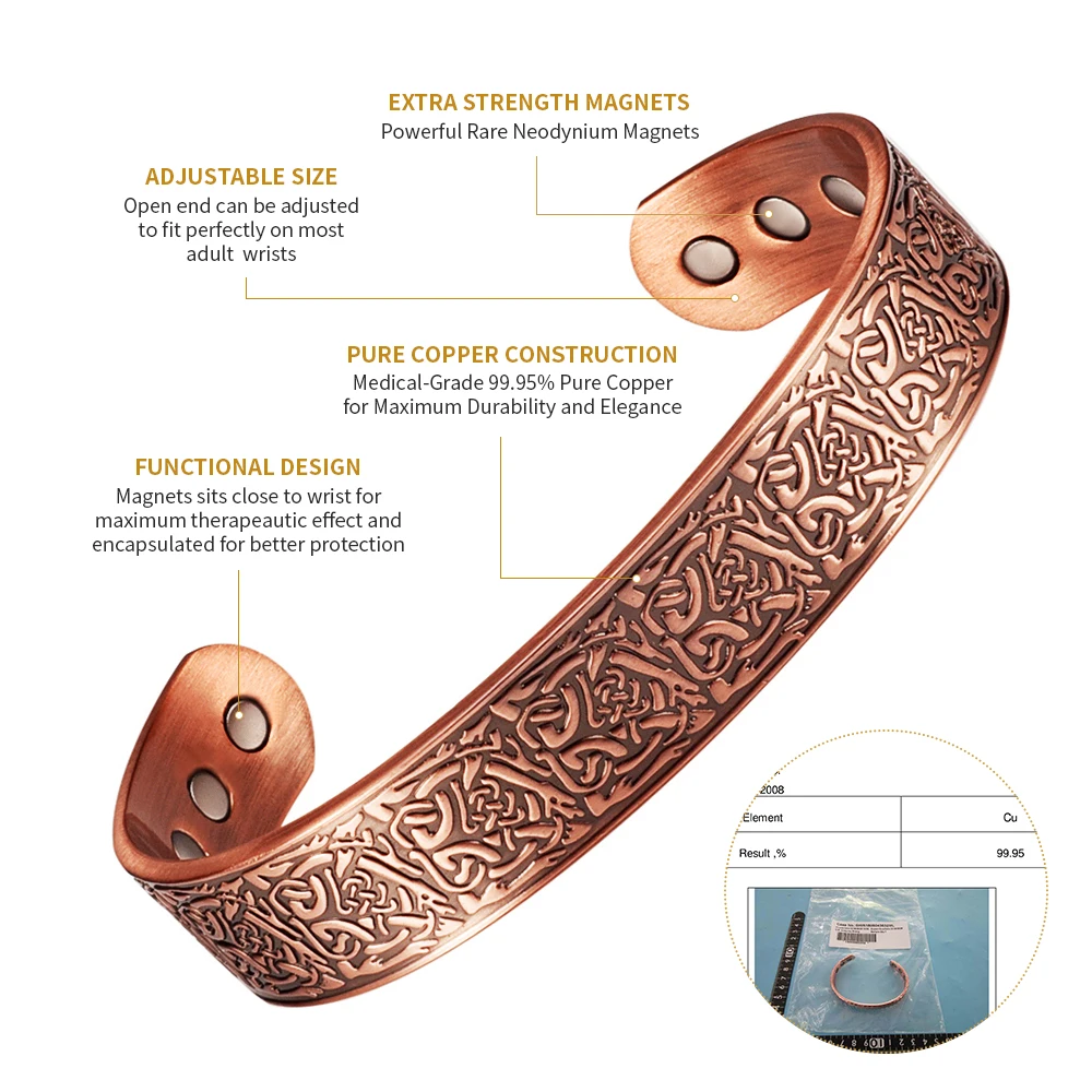 Wollet ювелирные изделия открытые манжеты магнитные медные браслеты браслет для