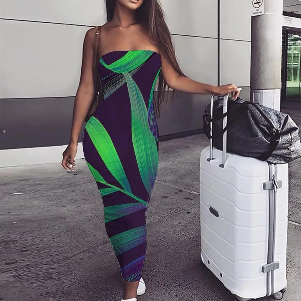 

KYKU Leaves Dress Women Green Bodycon Dress Harajuku sleeveless Womens Clothing Tassel Ladies Wrap High Quality