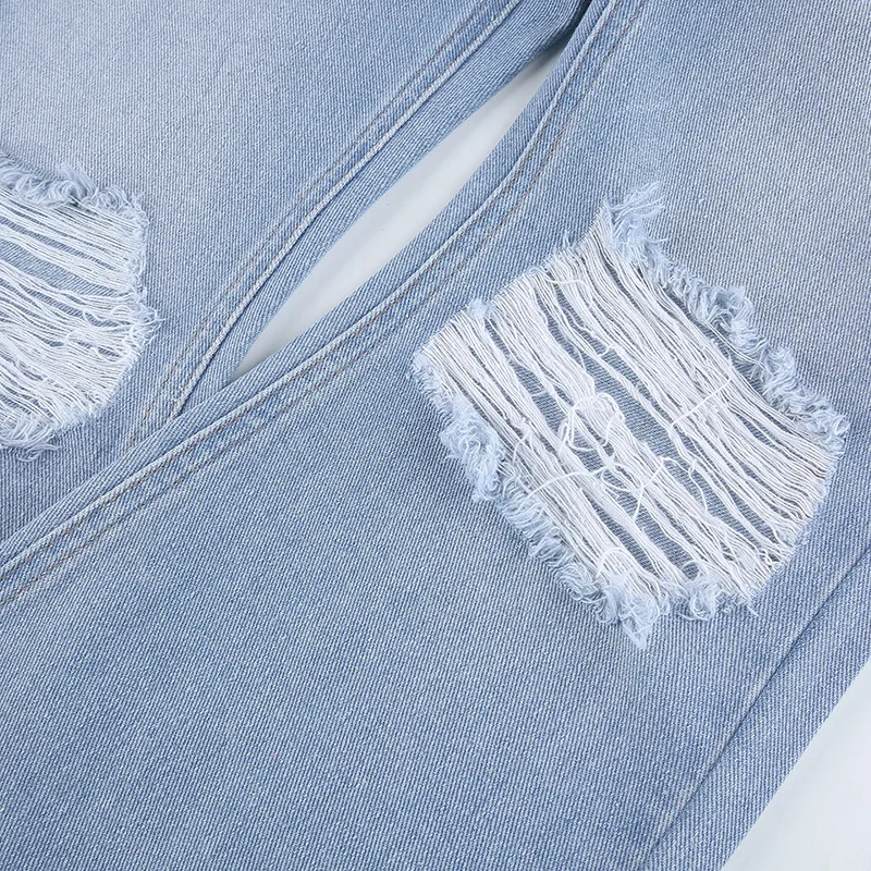 

DUOFAN Y2K Ripped Jeans for Women High Waist Jeans Vintage Streetwear Flare Pants with Holes Bell Bottom Jean Denim Trousers