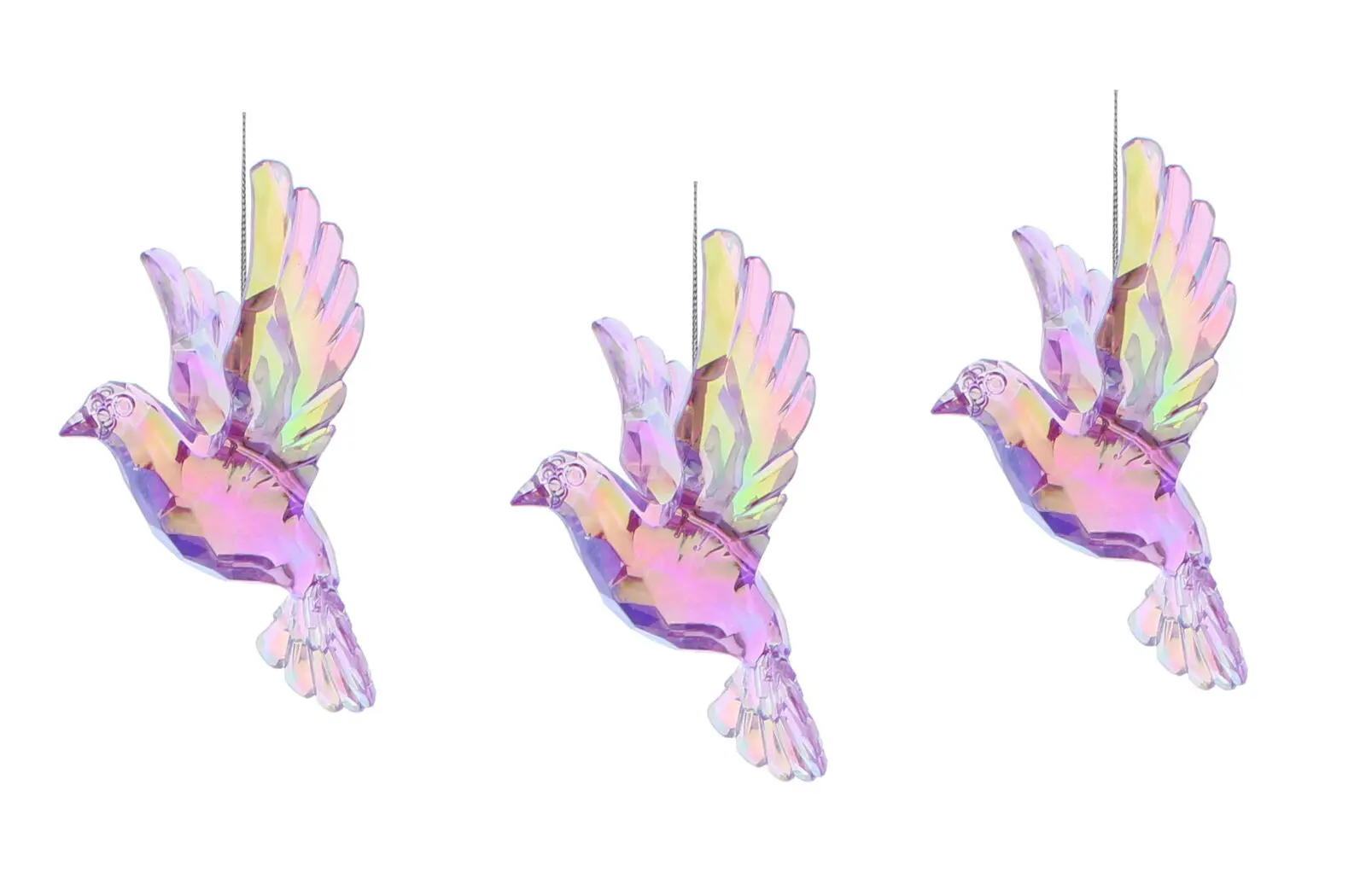 

3 x Lilac Iridescent Flying Dove Hanging Christmas Tree Decoration
