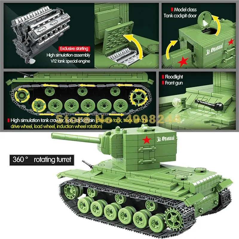 818 Шт Военный советский kv2 тяжелый панзер Танк ww2 солдат полицейский Строительные