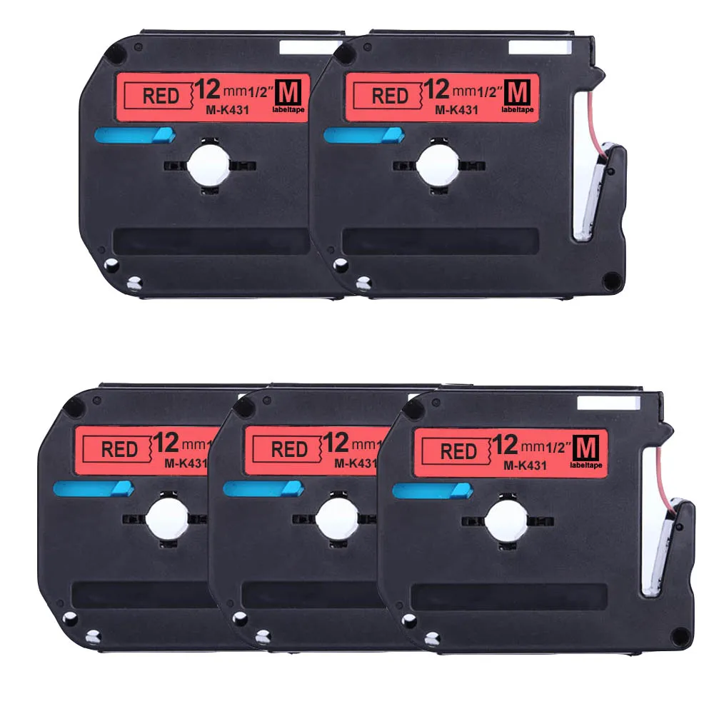 

Label World 5PACK MK-431label tape Compatible Brother M-K431 12mm laminated strong adhesive label tape for PT-80 PT-70