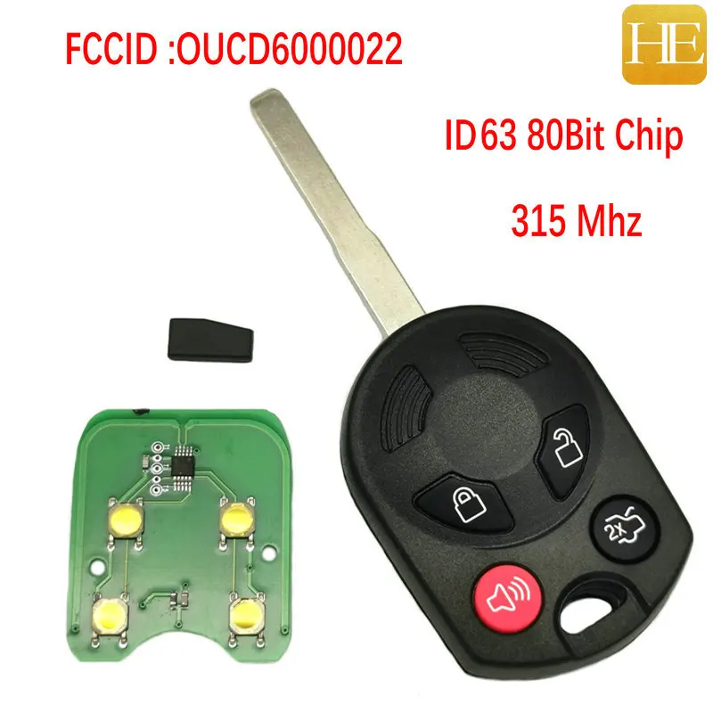 

HE Xiang Car Remote Control Key For Ford C-Max Edge Escape Focus Lincoln Mazda Mercury 315/434Mhz OUCD6000022 4D63 80bit Car Key