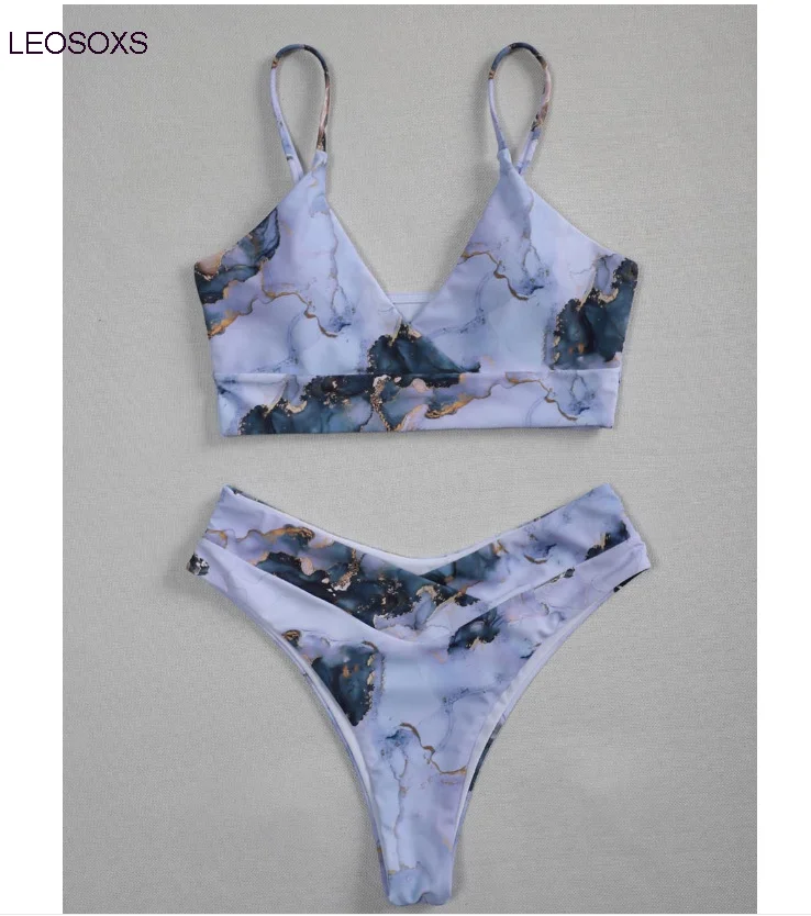 

2021 Summer New Retro Sexy Printed High Waist Sexy Bikini Suit Tie Dyed Split Swimsuit