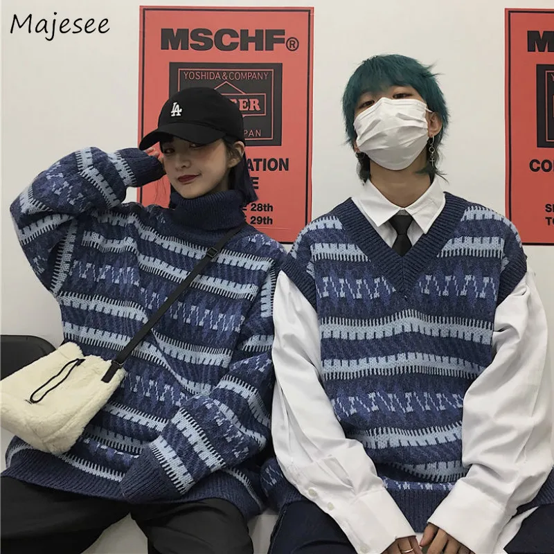 

Pullover New Sweater Women Harjuku Bf Couples Retro Students Thick Turtleneck Warm Long Sleeve Loose Knitted Casual Vintage Tops