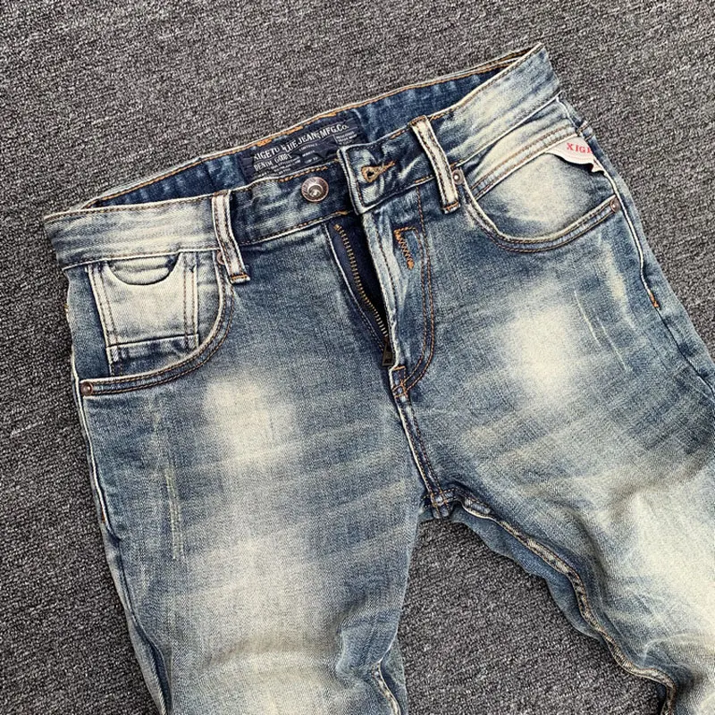 European Vintage Fashion Men Jeans High Quality Elastic Slim Fit Casual Cotton Jeans Men Distressed Retro Designer Denim Pants