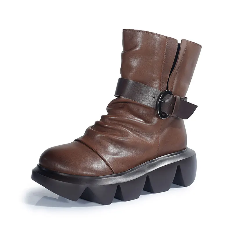 

women's genuine leather boots first layer cowhide boots winter boots thick sole thick fleece leather boots factory wholesale