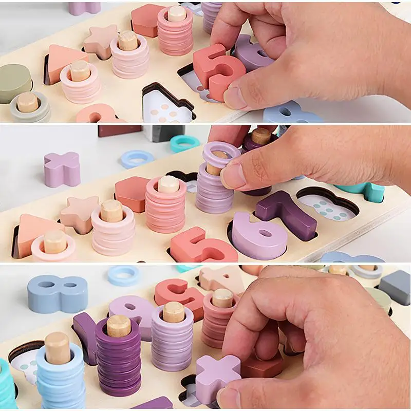 

Preschool Wooden Montessori Toys Count Geometric Shape Cognition Match Baby Early Education Teaching Aids Math Toys For Children