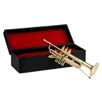 mini instrument wind trombone french horn saxophone copper gilded model ornaments with musical instrument storage box