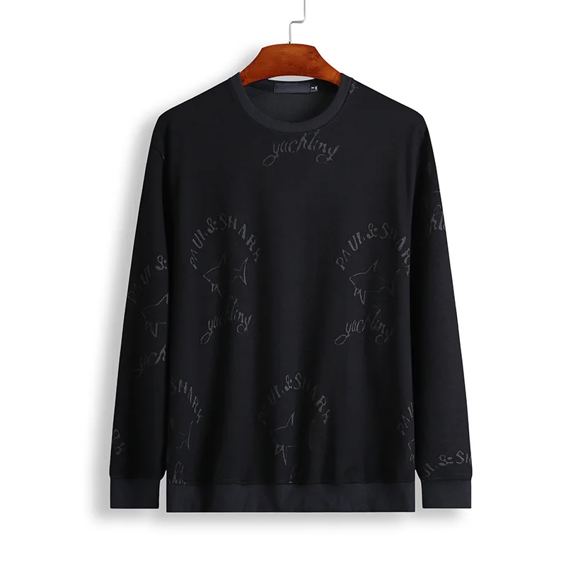 

Autumn new men's fattening Plus Size Round Neck Long Sleeve men's fat fashion casual black printed sweater