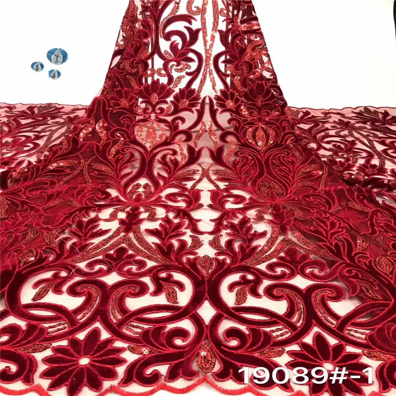 Французская бархатная розовая кружевная ткань Африканский вышитый тюль с