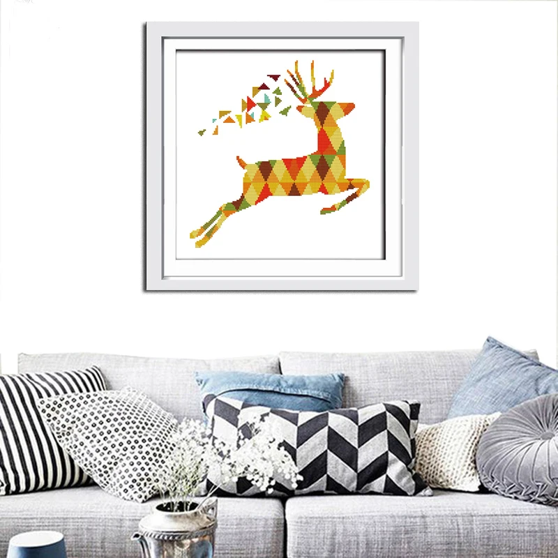 Joy Sunday семь цветов олень китайский Печатный холст вышивка крестиком набор для
