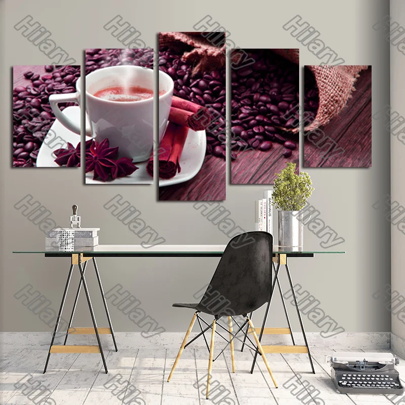 

Poster Rose Red Coffee Canvas Painting 5Pcs Posters Painting Wall Art Decoration for Living Room and Bedroom Frameless Style