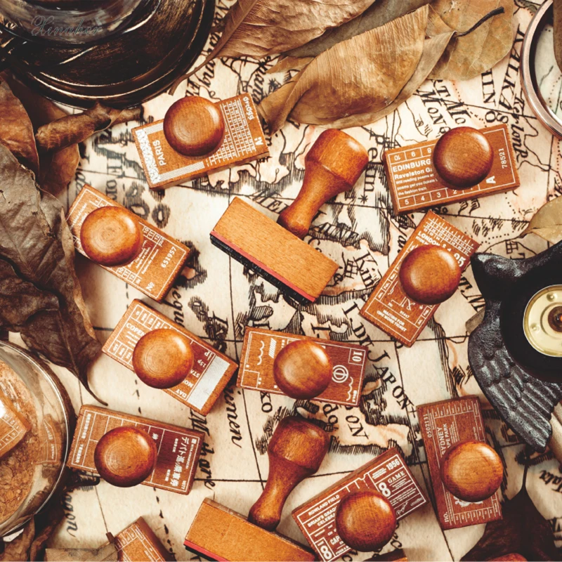 Винтажные деревянные ручки серии билетов города штамп DIY и резиновые штампы для