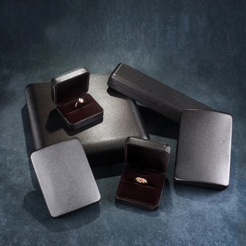 

Black Jewelry Paper Rings Box Case 2pcs Jewelry Velvet Organizer Boxes Wedding Gift Packaging Necklace Pendant For Shop