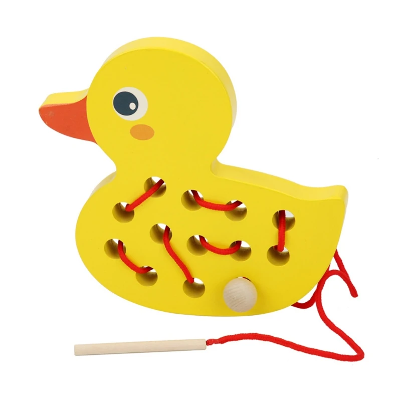 

Lacing Toy for Toddlers: Wooden Threading Toys, Cute duck with Bag and Sticker, Educational and Learning Montessori Activity for