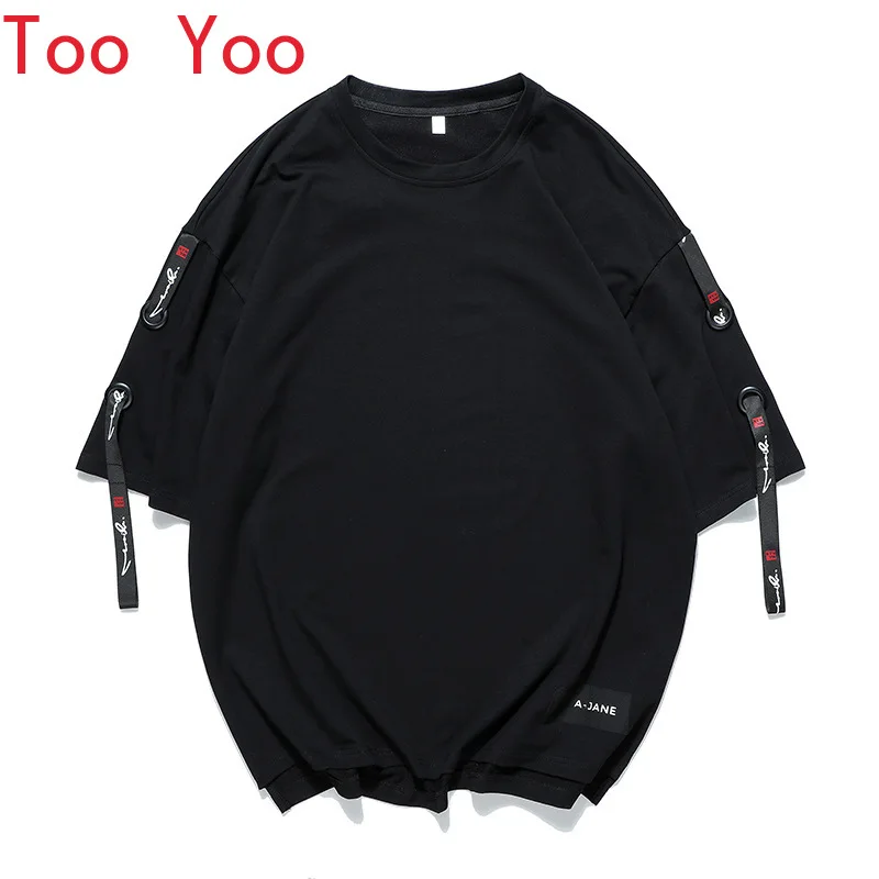 

Short sleeve T-shirt male trend casual hip-hop half sleeve clothes male middle sleeve Korean version black and white summer wear