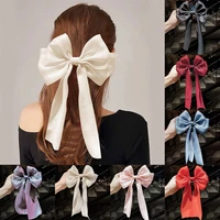 spring satin hairclip for women girls fashion sweet candy color two layers bows barrettes metal elegant pretty hair accessories
