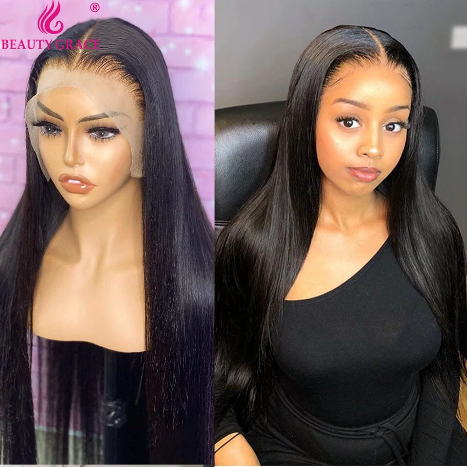 Long 30 Inch Lace Front Wig Brazilian Bone Straight Human Hair Wig Pre Plucked T Part Lace Frontal Wig 4X4 Closue Wigs For Women