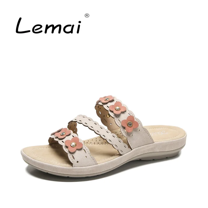 

Floral Peep-toe Women's Outside Slippers Summer Fashion Comfortable Non-slip Roman Ladies Sandals Round Toe Causal Women Shoes