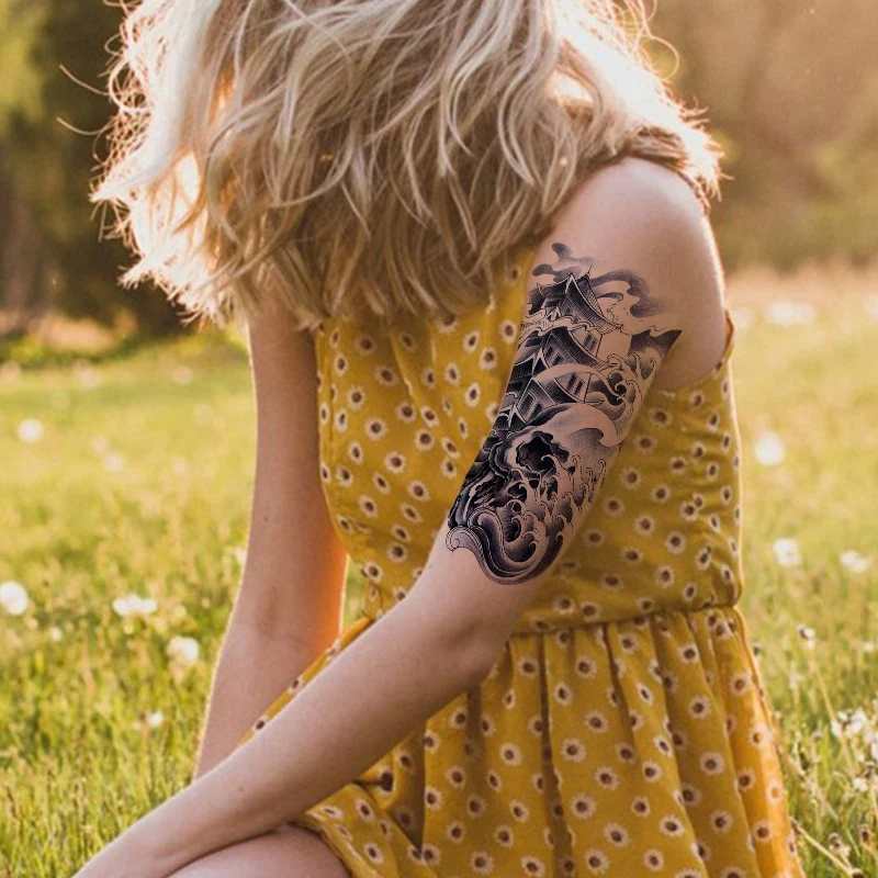 Водопереводная Татуировка 3D цветок лотоса птицы волна водонепроницаемый