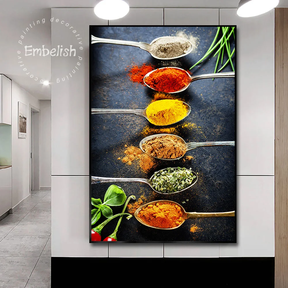 

1 Pieces Quality HD Canvas Oil Paintings For Living Room Spices Peppers Herbs Kitchen Restaurant Home Decor Wall Art Pictures