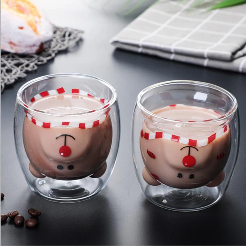 

Hot Cute Bear Shaped Glass Mug Double Wall Prevent Scald Carton Animal Milk Coffee Tea Cup Girls for Ladies Gift Christmas Gift