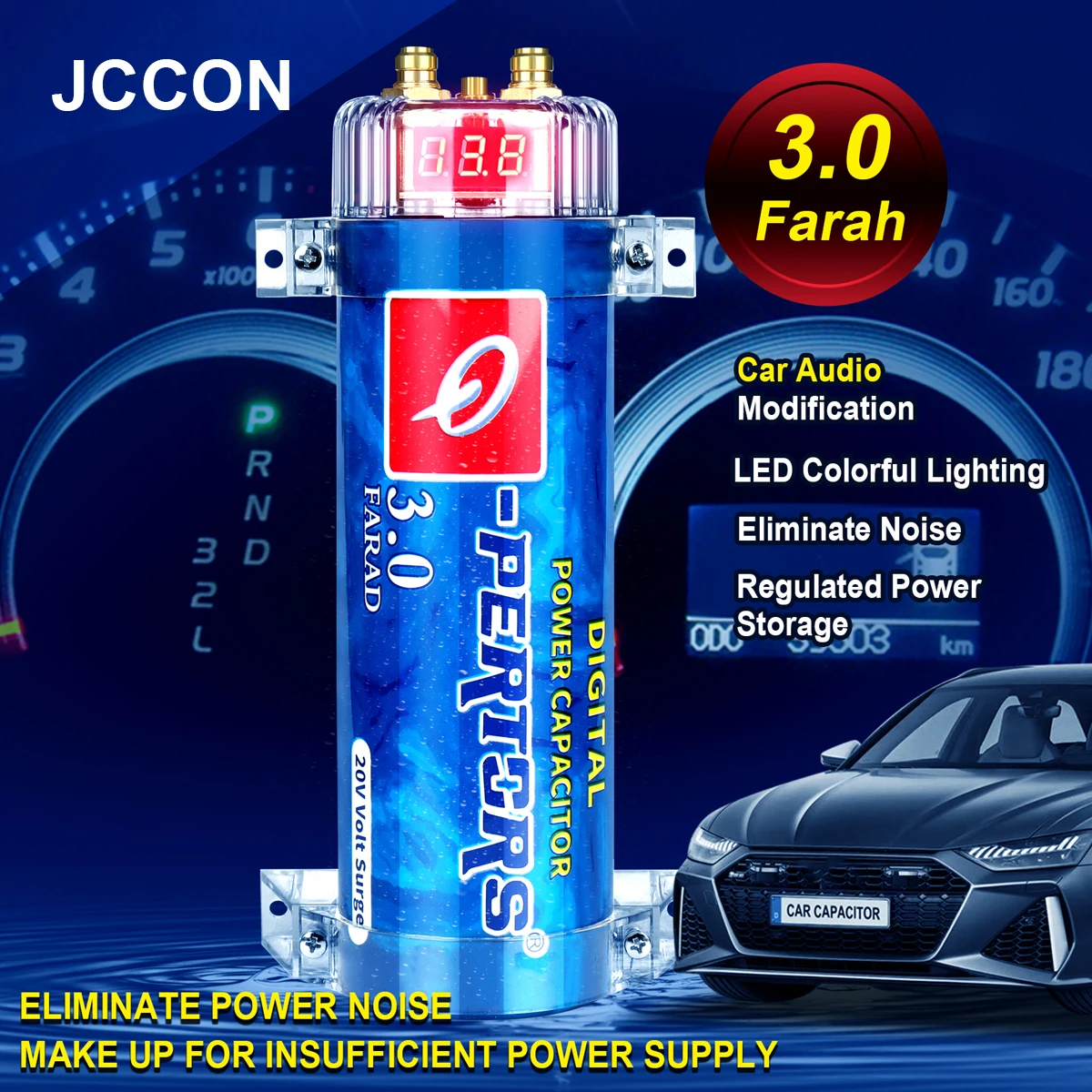 

3.0 Farad Car Audio Capacitor Super Power Amplifier Subwoofer Modified with Lights LED Voltage Display 3F Filter Capacitors