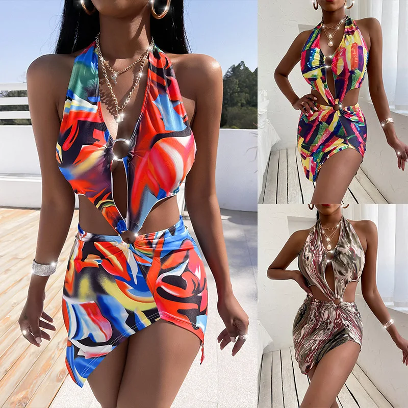 

Women's Bikini Sexy Printed Swimsuit Women's Neck Colorful Printed Swimsuit Summer Sunshine Beach High Waist Swimming Suit
