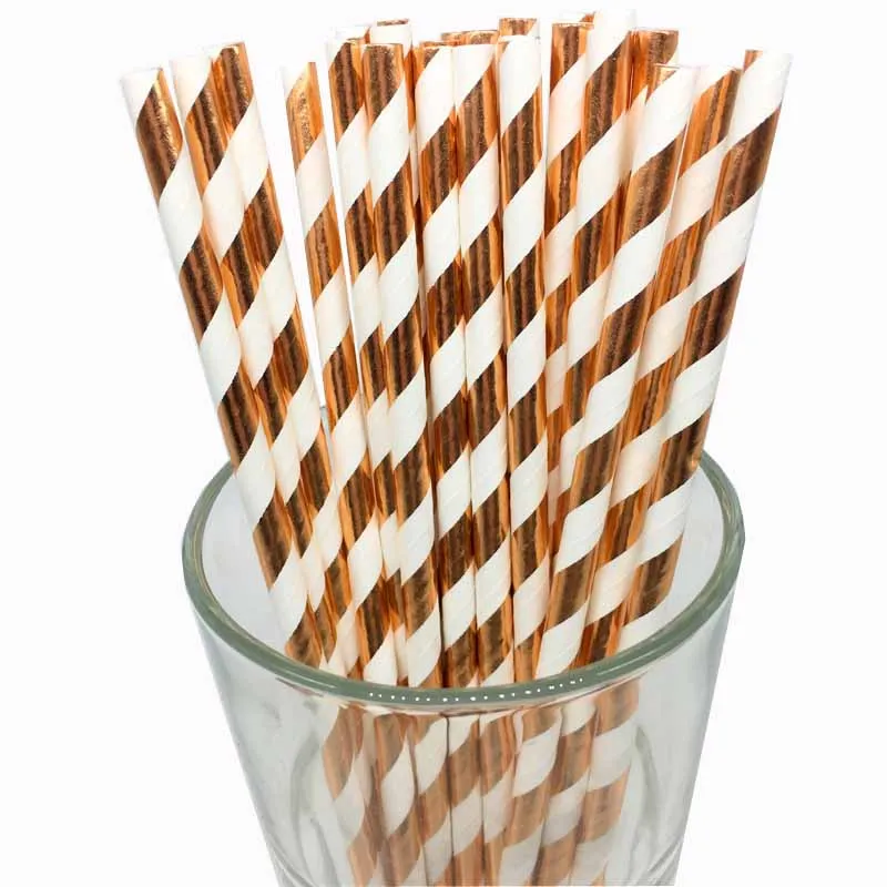 rose gold stripe 25 шт. розовое золото Бумага питьевые соломки вечерние Бумага Соломки с днем рождения вечерние decoraiton День Рождения украшения для детей - Цвет: rose gold stripe