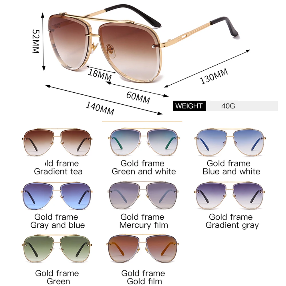 

YAMEIZE Fashion Pilot Sunglasses Men Women Designer Brand Gradient Oversized Sunglasses Woman Vintage Eyeglasses Oculos De Sol