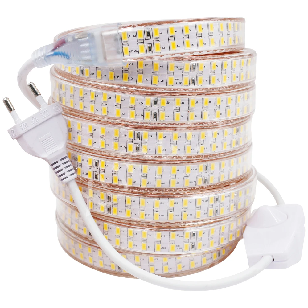 

5730 Dimmable LED Strip Light Waterproof 220V 110V 240LED/m Double Row 5630 White LED Flexible Ribbon With EU/US/UK Dimmer Plug