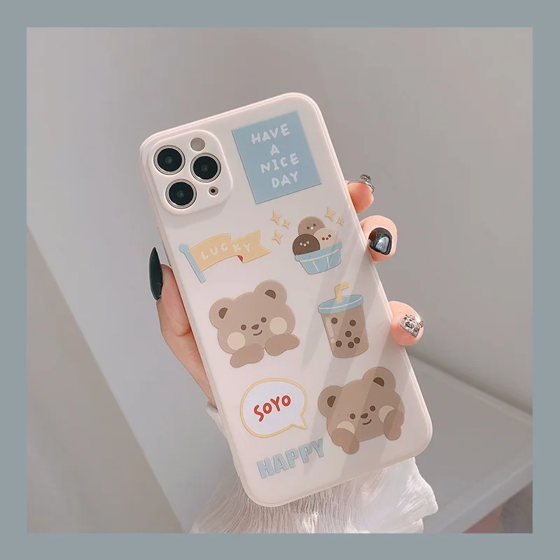 

Sweet Bubble tea Milk tea bear Phone Case for apple iPhone 12 11 Pro Max XS MAX XR X 7 8 Plus 12 mini 7Plus case Cute Soft Cover