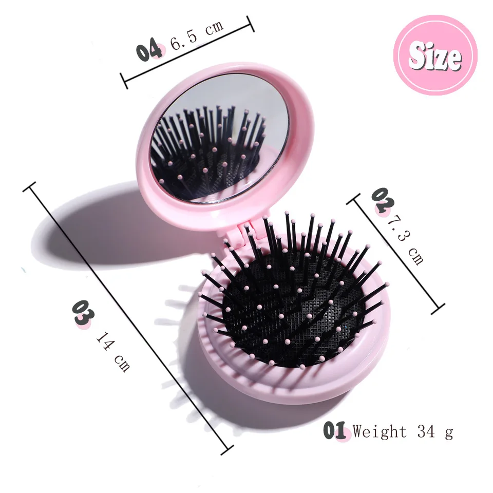 

Pink Folding Comb Mirror Massage Unicorn Hair Bursh Small Air Cushion Hairbrush Hairdressing Comb Portable Travel Air Bag Brush