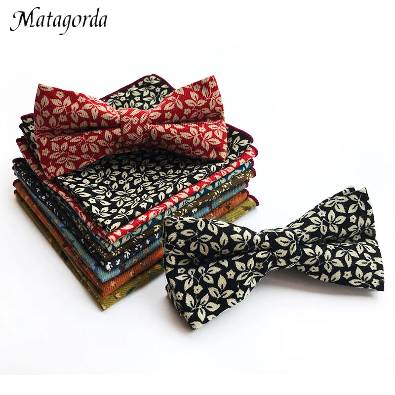 

Fashionable Men Bowtie Cotton Bow Tie Handkerchief Set Butterfly Cravat Plaid Stripes Squared Hanky Suit Male Tie Holiday Gifts